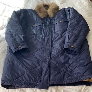 Aerie Long Coat with Faux Fur Trim